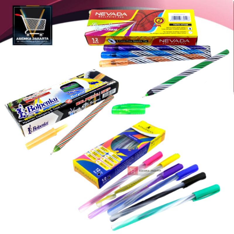 [AJ] Bolpen Pulpen lilin ulir Kingsman nevada bolpenku gajah mada 12pcs