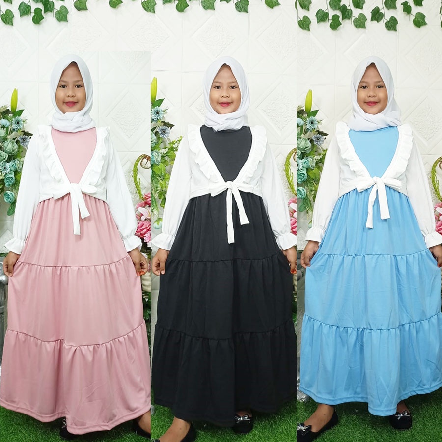 GAMIS ANAK SERAYU ROMPI PUTIH DRESS WARNA 3-12tahun CARLINA