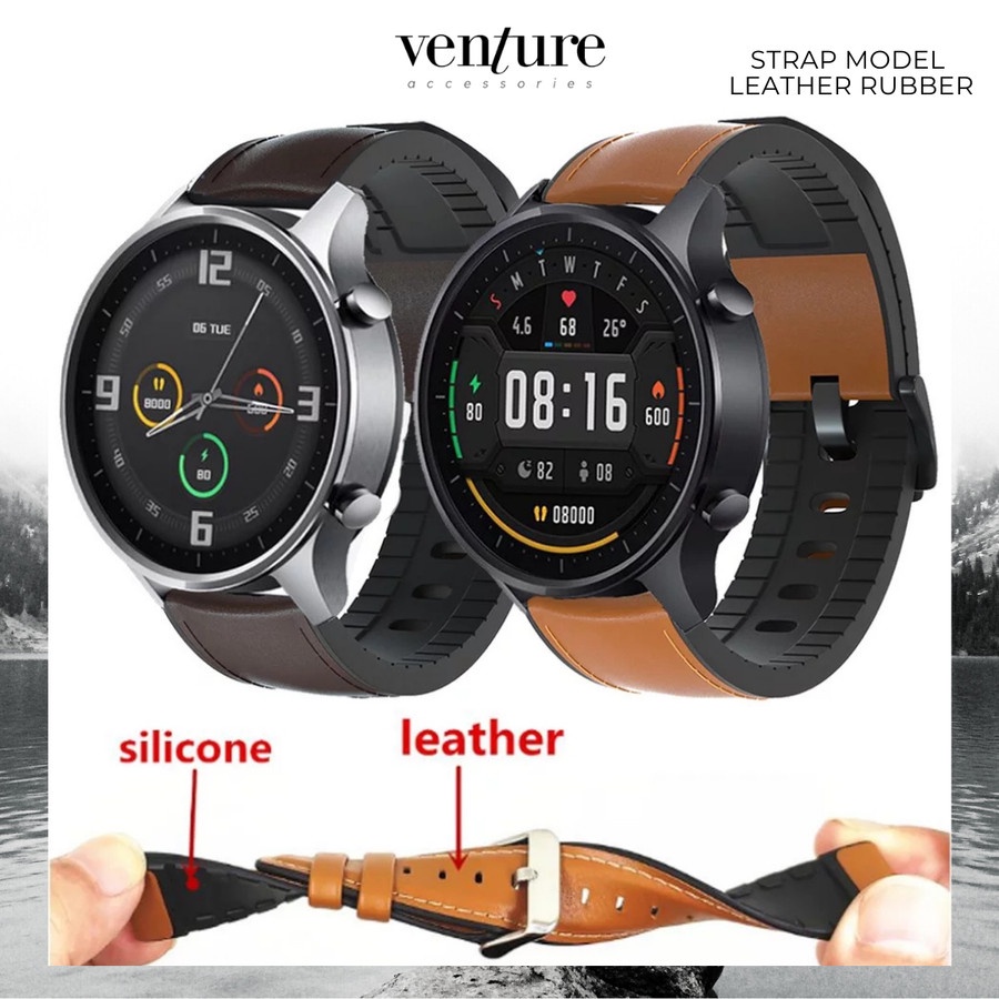 TALI JAM STRAP XIAOMI MI WATCH 46MM MODEL KULIT LEATHER RUBBER 22MM