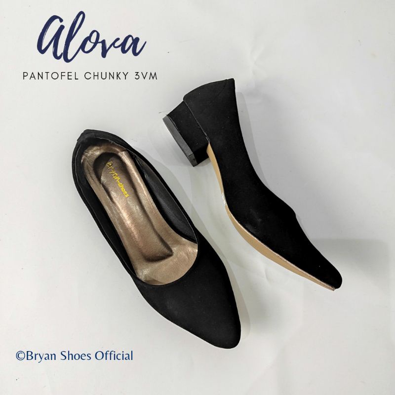 Bryan Alova Pantofel Heels 3cm Formal Suede BigSize Oversize Jumbo Sepatu Hak Tahu Kerja Kantor