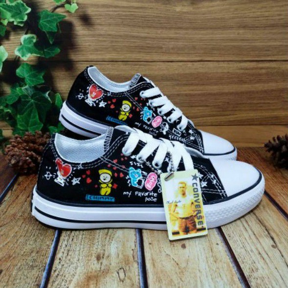 sepatu anak converse anak bts bt21 warna hitam sepatu sekolah anak sepatu anak laki laki dan sepatu anak perempuan berkualitas premium