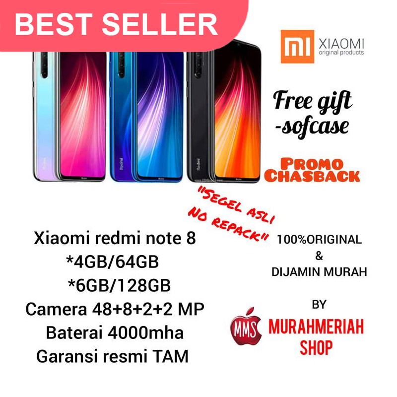 MODERN XIAOMI REDMI NOTE 8 4/64 4GB 64GB GARANSI RESMI TAM - Hitam, 4GB.64GB STOK TERBATAS