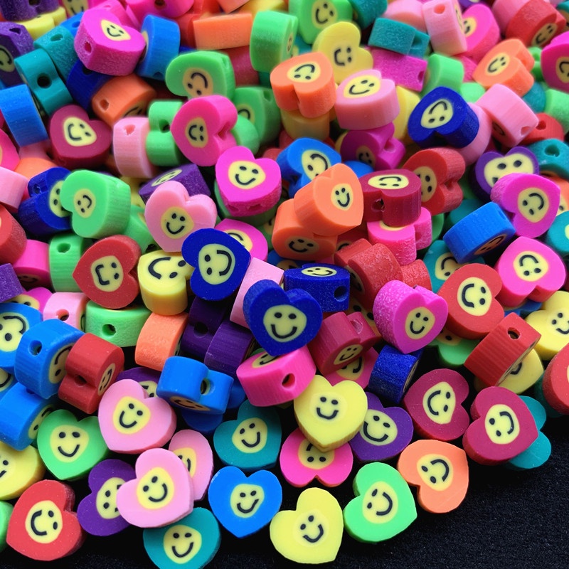 30 Pcs/Pack 10mm peach jantung smiley polimer manik-manik tanah liat