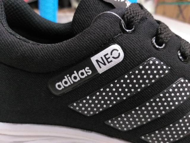 Sepatu Adidas Neo Hitam Putih Black White Sekolah Kerja Kuliah Sneakers Olahraga Running Fitnes Pria