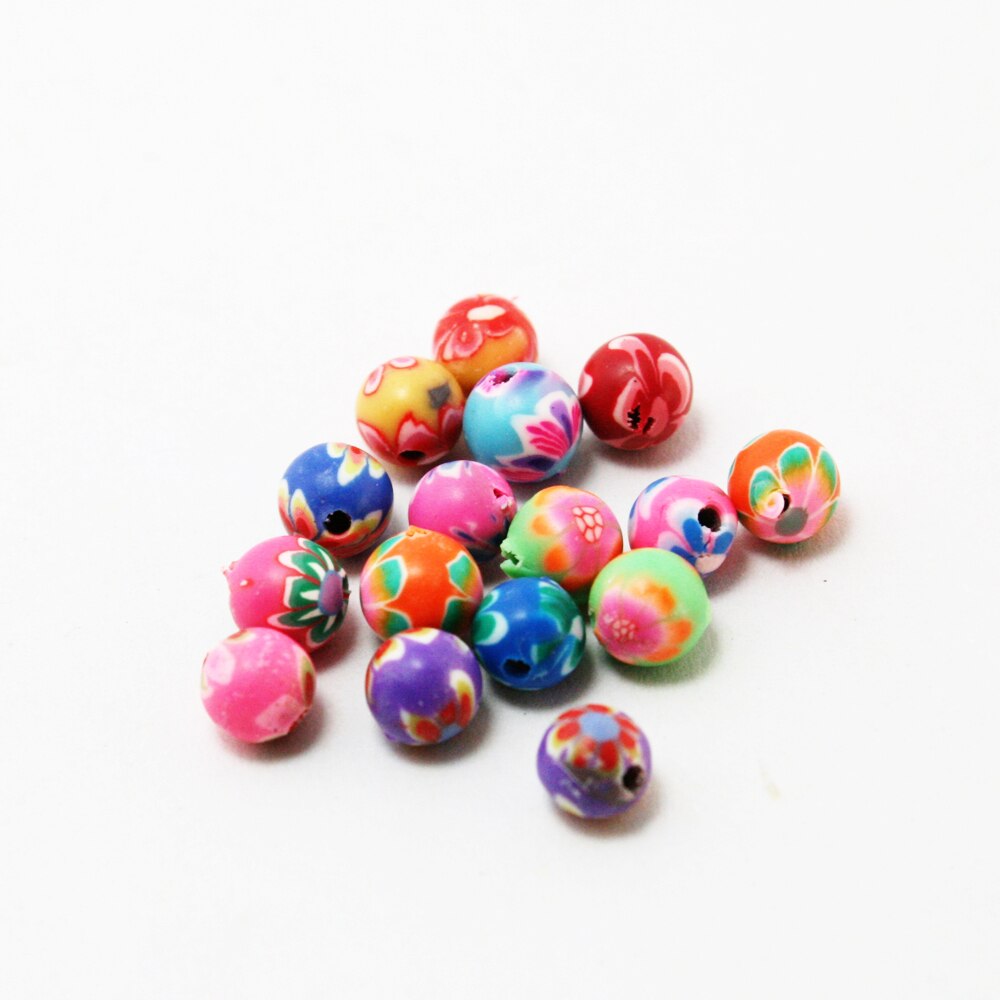 10-20pcs / Lot Manik-Manik Polymer Clay Bulat Motif Print Bunga Ukuran 6 8 10 12mm Untuk Membuat Perhiasan