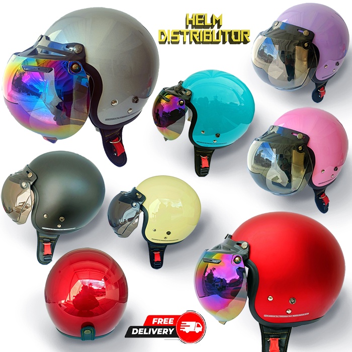 HELM BOGO RETRO KUALITAS PREMIUM KACA CEMBUNG FULL LEHER SNI DEWASA PRIA WANITA (COD)