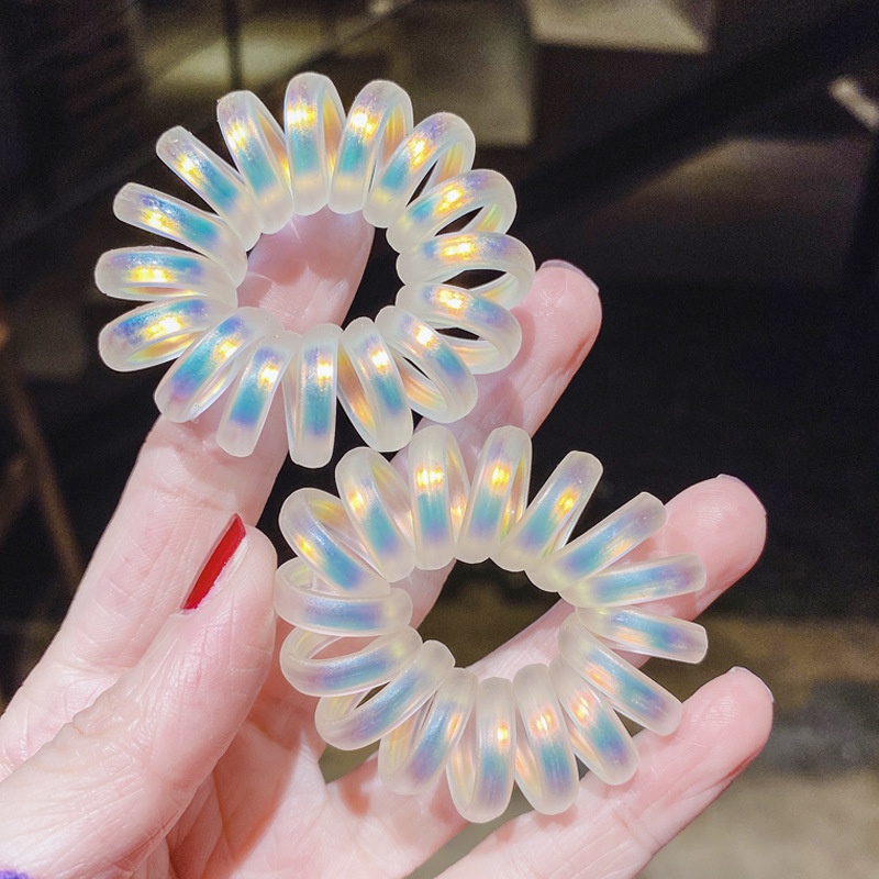 Ikat Rambut Elastis Model Kabel Telepon Spiral Bahan Plastik Untuk Wanita