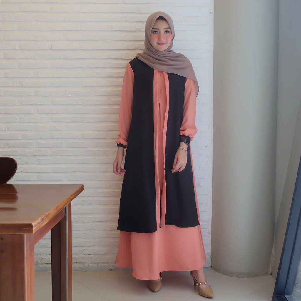 Karimah Maxi  peach hitam / gamis termurah  / Dress Muslim / Termurah