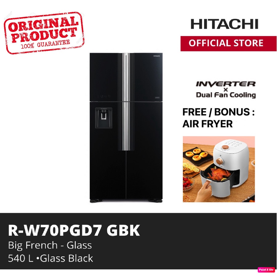 HITACHI KULKAS SIDE BY SIDE INVERTER 540L R-W70PGD7 GBK