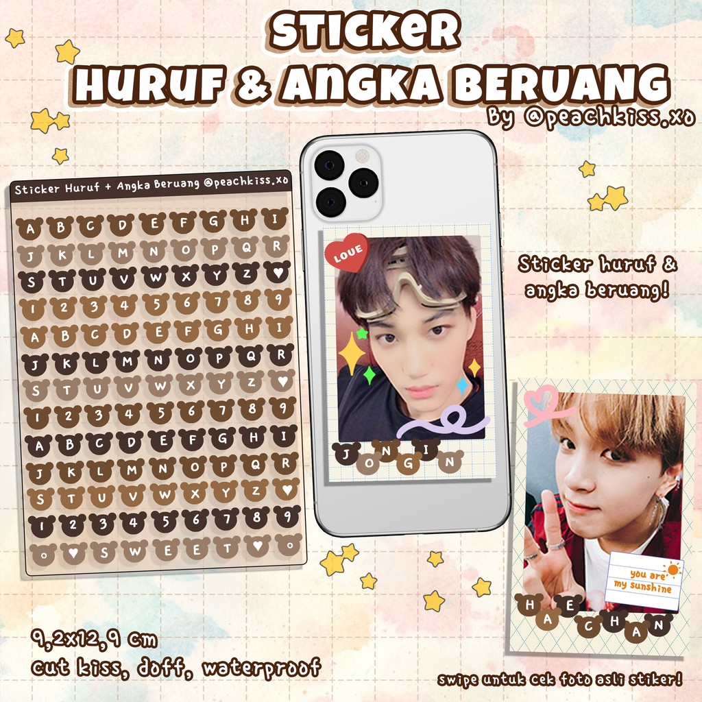Stiker Alphabet Dekorasi Journal / Photocard / Polcos Huruf &amp; Angka Beruang (Waterproof) by @peachkiss.xo