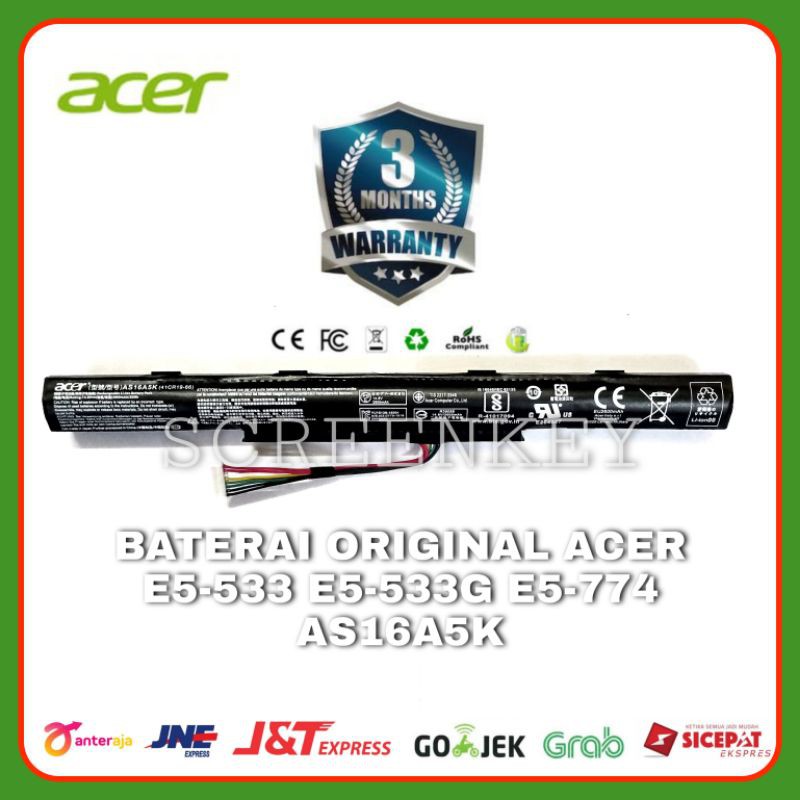 Baterai Batrai Original Acer E5-533 E5-533G E5-774 E5-774G E15 E5-532 E5-532G E5-475 E5-475G AS16A5K