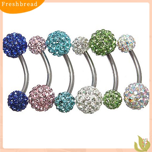 【Fresh】❀14G Surgical Stainless Steel Rhinestone Ball Navel Belly Bar Ring Body Piercing