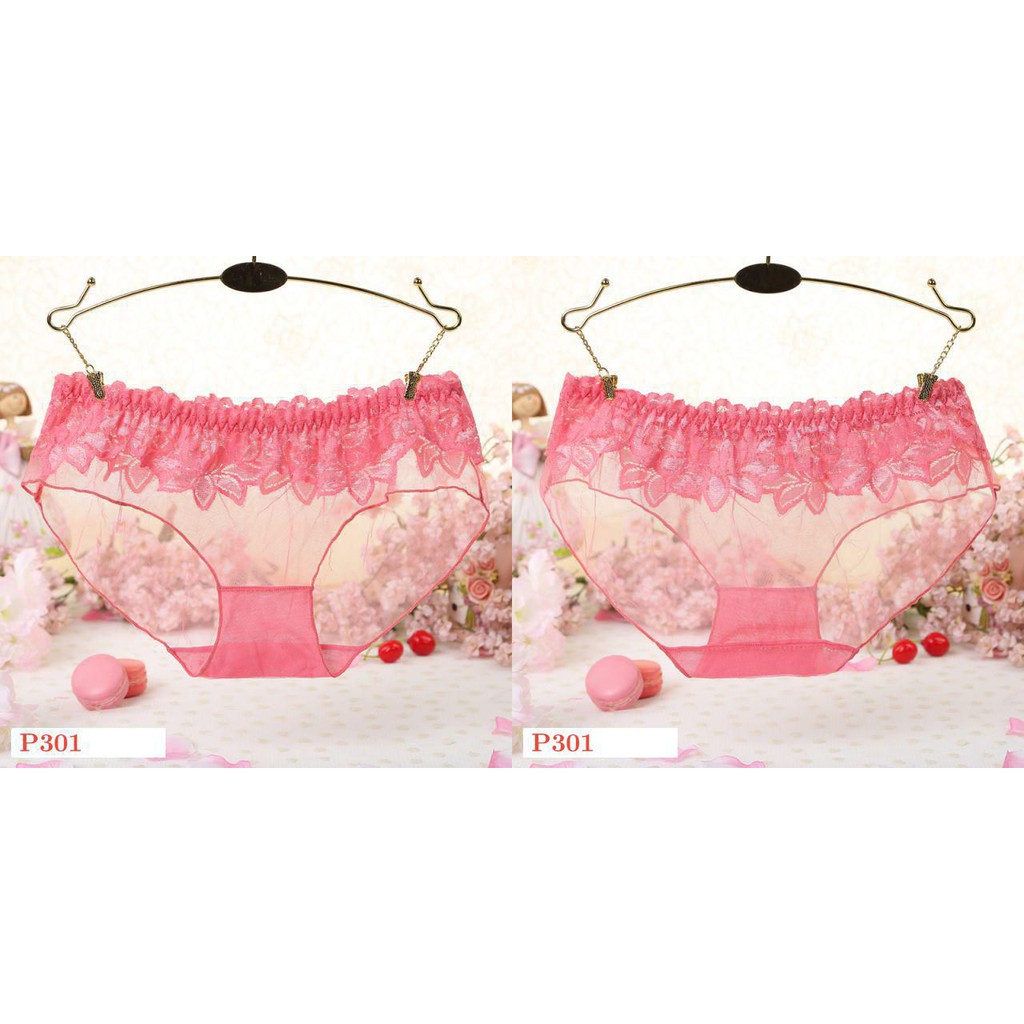 P301 - Celana Dalam Panties Boyshort Peach Transparan, Renda Bunga