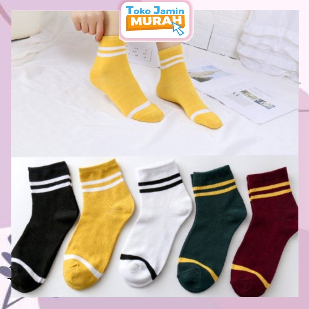 TJM KK219 Kaos Kaki Garis Panjang Wanita Tinggi Kaos Kaki Low Cut Kaos Kaki Tinggi Import