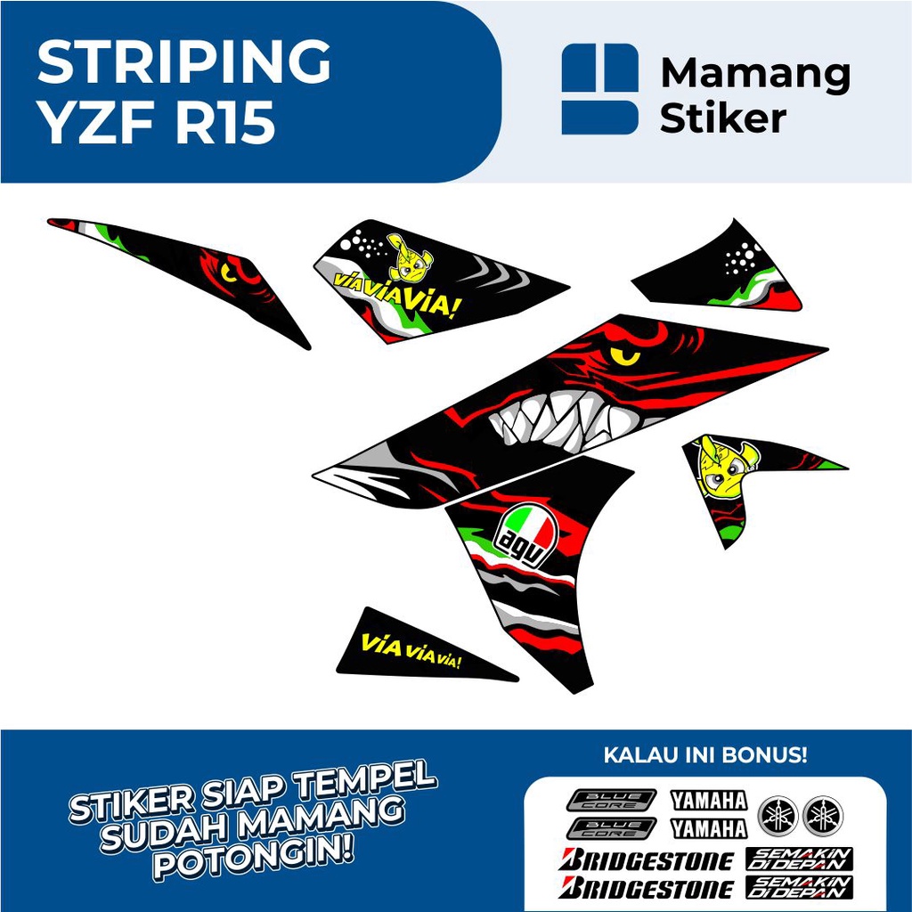STRIPING YAHAMA R15 V2 SEMIFULLBODY GRAFIS (16) SHARK/STICKER MOTOR R15 LAMA SEMI FULL BODY/STIKER R