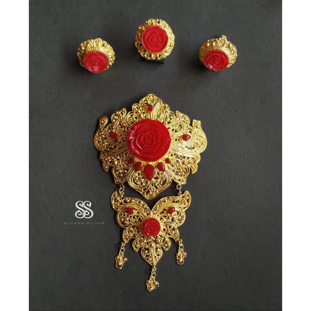 Set Bros Mawar Merah Resin Alpaka Gold Bali