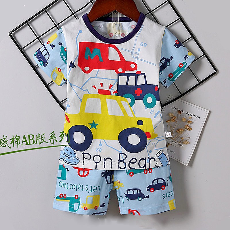 Setelan Santai Anak Cowok Playsuit Three Car Blue