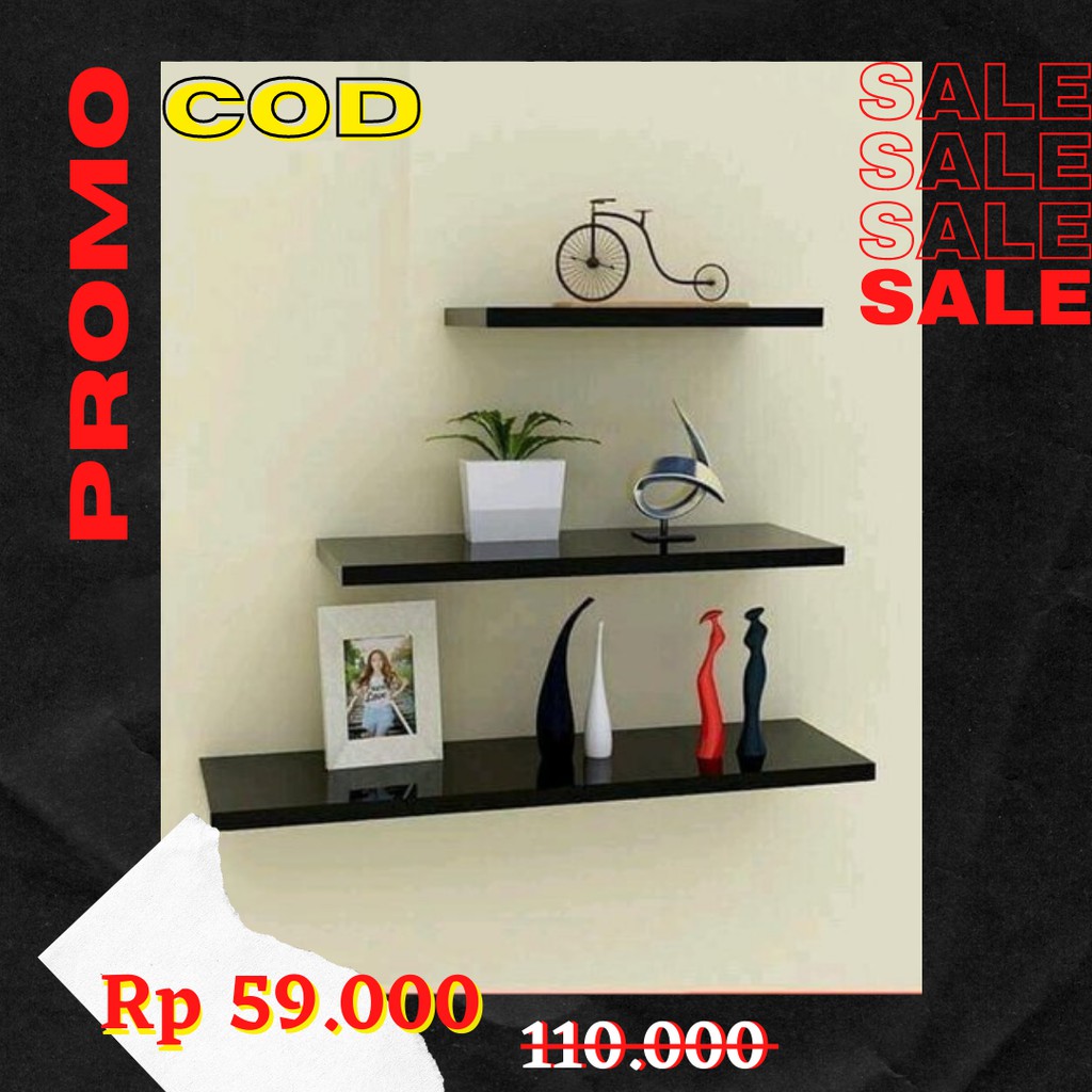 [cod] Rak Dinding Minimalis Slim 1set (3pcs) Ukuran P 20cm 30cm 50cm L 12cm Tebal 2cm Isi 3 Pcs