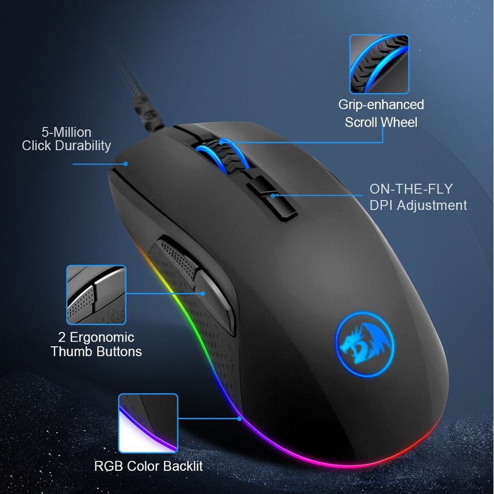 Redragon Mouse Gaming Optical Wired RGB 10000DPI M718 Stromrage