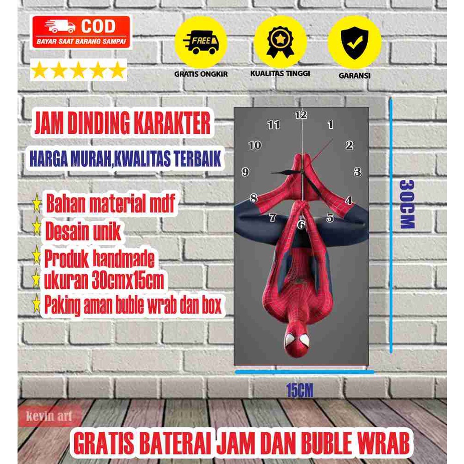 JAM DINDING KAYU MINIMALIS MODERN UNIK KARAKTER SPIDER-MAN SUPER HERO KARAKTER ANIME LUCU TERBARU MURAH KEREN