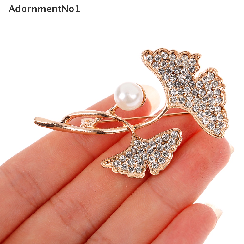 (AdornmentNo1) Bros Pin Desain Daun Hias Mutiara + Berlian Imitasi Untuk Wanita