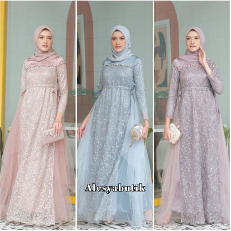 BAJU GAMIS SYARI BROKAT COUPLE SUAMI ISTRI VANIA DRESS LUNA DRESS RAYA COLLECTION SERIES 3 MEWAH GLA