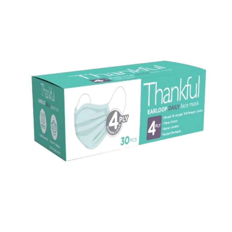 Masker thankful earloop dewasa isi 30's HIJAU & PUTIH