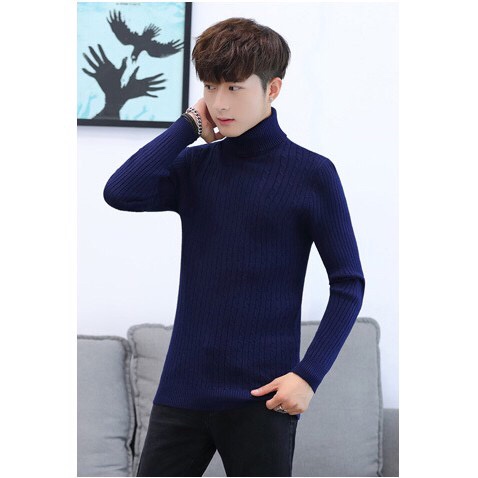 Sweater turtleneck pria rajut Winter Pullover men