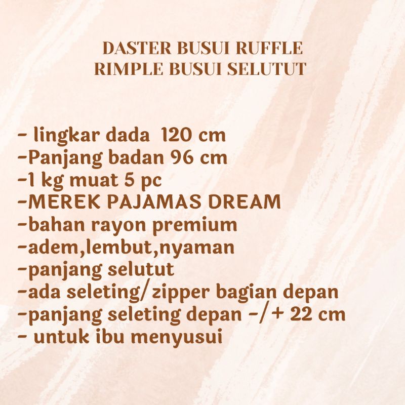 DASTER RAYON RUFFLE,REMPEL BUSUI SELUTUT MURAH,HABEL PAJAMAS DREAM