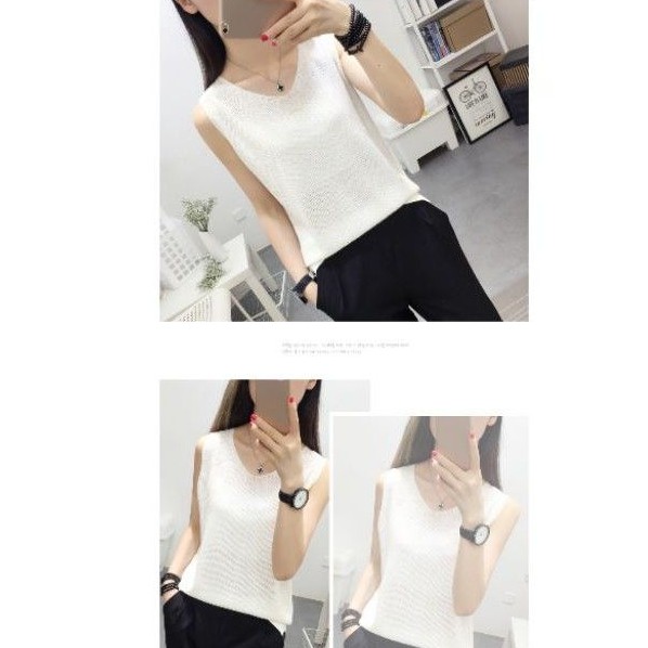 Tank Top Rajut Import Kombinasi Kaos V Neck Kaos Rajut Longgar Atasan Rajut Kaos Rajut