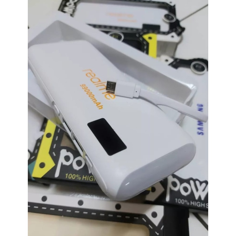 Powerbank Lcd LED Screen Indicator Digital Leather 99000Mah REALME 3 Port USB Output+Senter High Speed