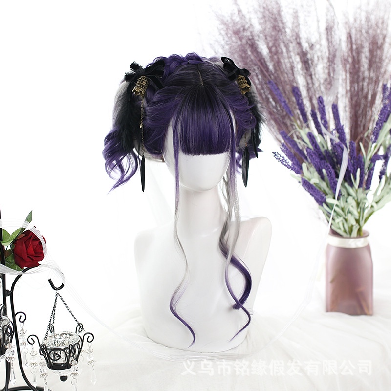 LOL-28 wig daily lolita rambut palsu jepang korea kpop idol gradasi silver ungu