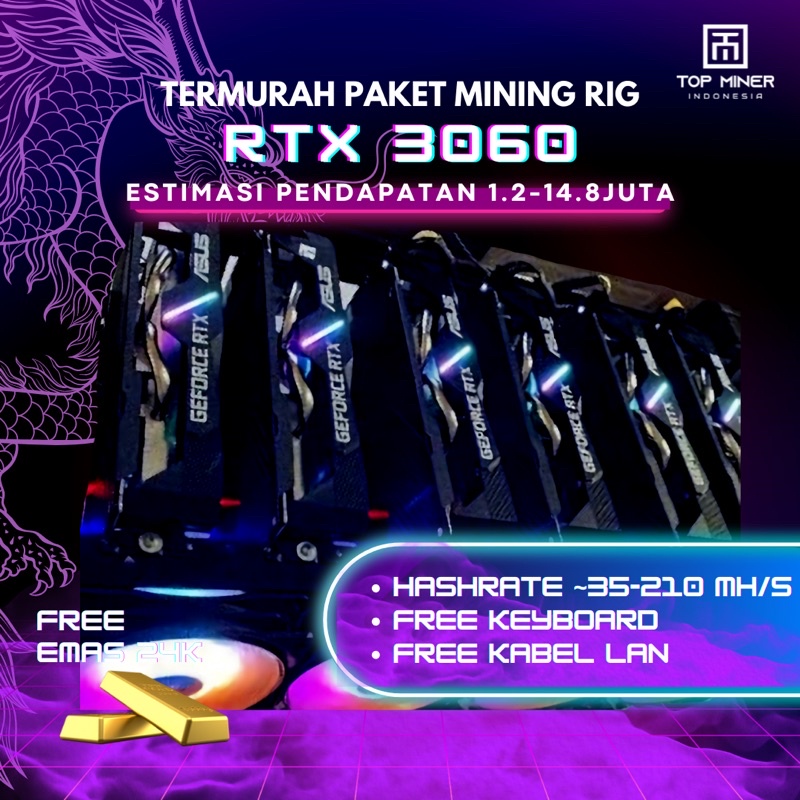 TERMURAH PAKET MINING RIG CRYPTO ETH 1-6 VGA RTX 3060 READYSTOCK PAKET MINING RIG VGA RTX 3060 RTX 3060 Ti RTX 2060 RTX 3080 Ti RX 580 AMD RX 6600XT RX 6500XT