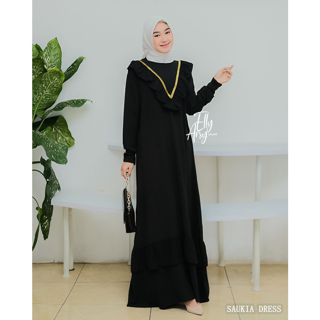 DRESS SAUKIA CRINGKEL by elyarsy original dress syari baju lebaran terbaru muslim busana muslimah wanita modern busui bumil