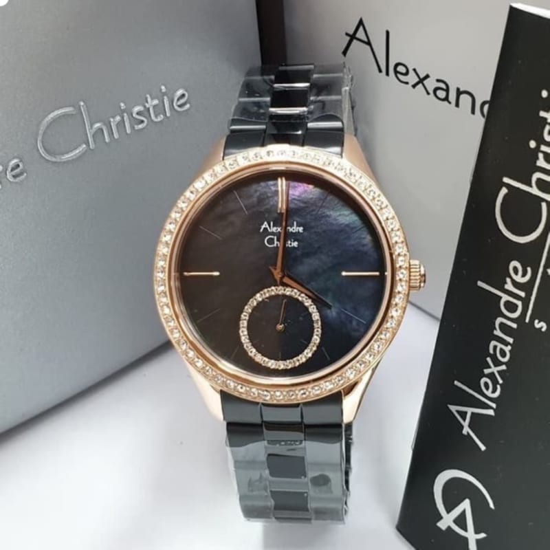 jam tangan wanita/cewek alexander cristie ac2715 black rose gold