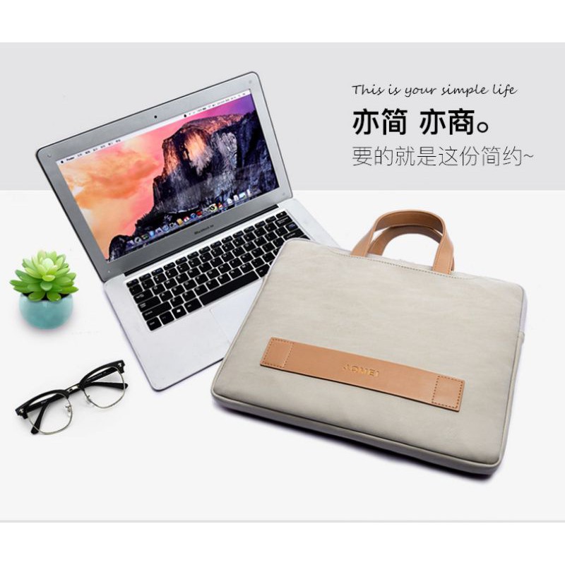 Tas Laptop Wanita JQMEI PU Leather Executive Hand strap 13 14 15 15.6 inch with Free Pouch - Black