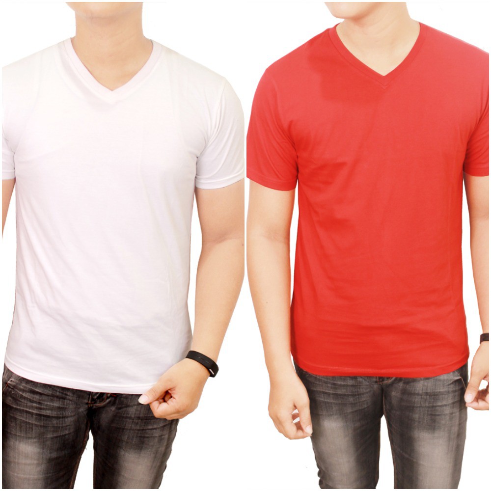 Kaos Polos Pria Lengan Pendek Vneck / Basic Tshirt Vneck 100% Cotton Combed - POL (COMB)