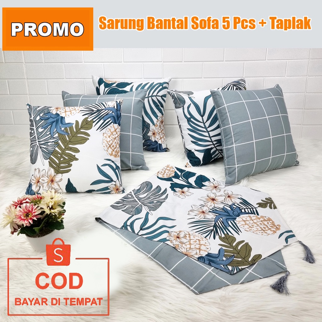 ✅COD Paket Sarung Bantal Sofa Kursi Set 40x40 Isi 5 Pcs + Taplak Table Runner Perlengkapan Home Decor Dekor Dekorasi Sofabed Meja Ruang Tamu Ruangan Interior Rumah Minimalis Mewah Aneka Motif