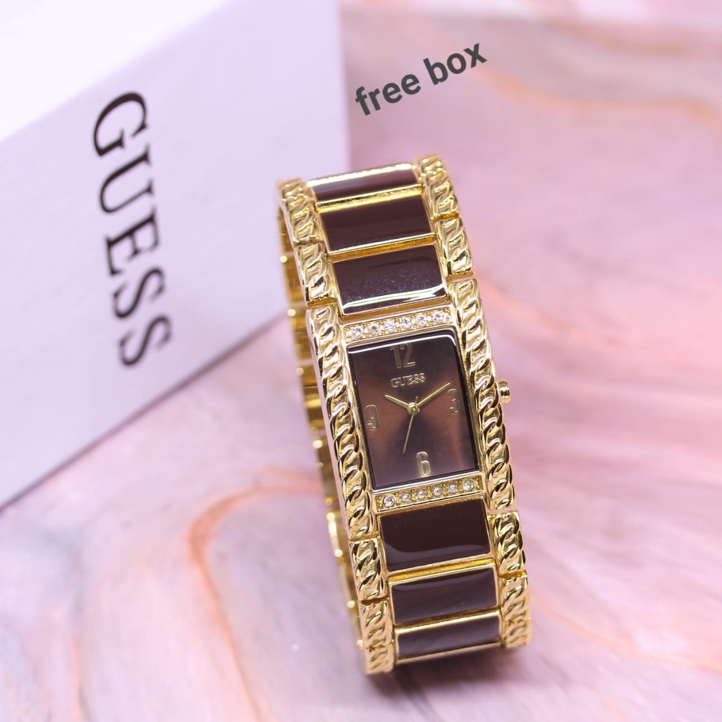 Jam Tangan Wanita E2803V Tali Rantai Case Segi Free Box Exclusive &amp; Baterai