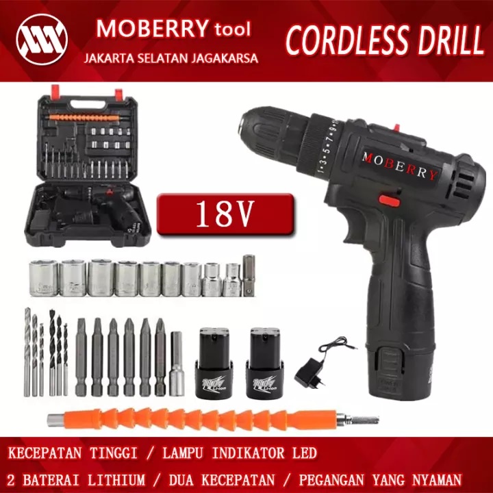 【Barang Spot / COD】18V Mesin Bor Listrik Mesin Cordless Bor 2 Baterai 12/18 Volt Charger Cordless Dr