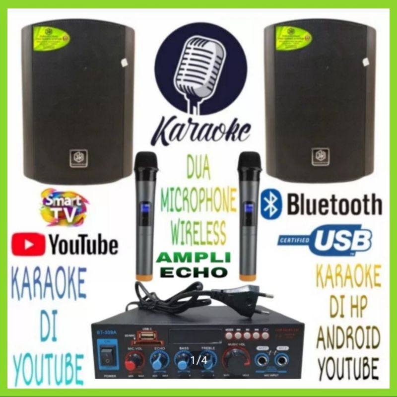 Paket Karaoke Set Speaker 3R 5 IN Ampli Mini Karaoke Smart Tv 2 Mic