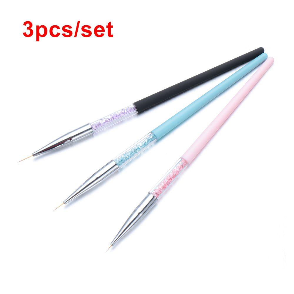 Solighter Nail Liner Pen Fashion 3D Gradient Art Crystal Handle Gambar Garis Grid Stripe