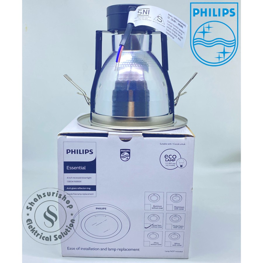 PHILIPS DOWNLIGHT RECESSED NICKEL 66664 4 INCH 4&quot; SILVER MAX 18 WATT