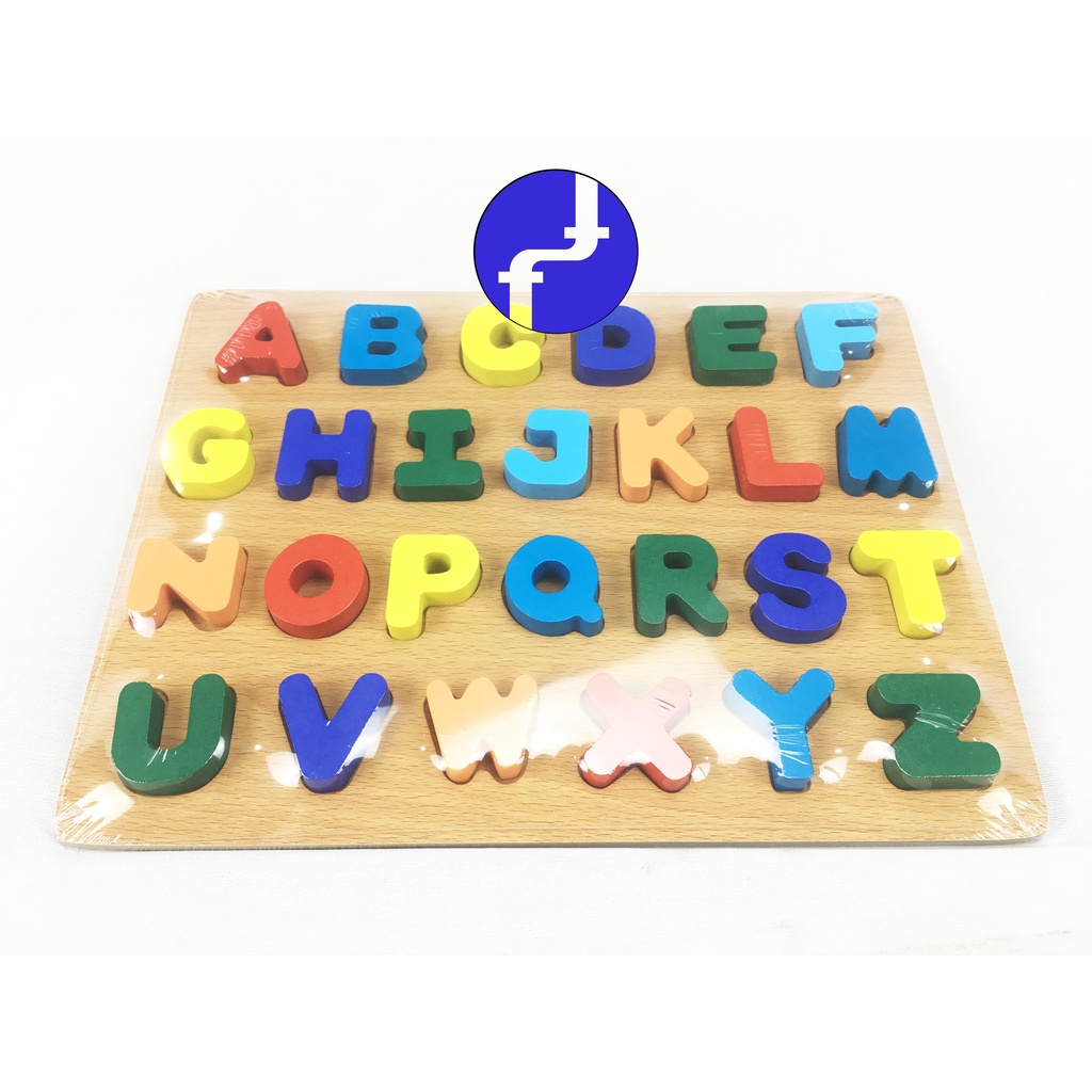 Mainan Anak Puzzle Papan Kayu Belajad Abjad Huruf Besar Timbul Edukasi