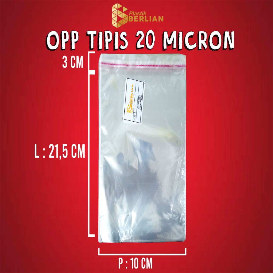 

10 x 21,5 cm Plastik OPP TIPIS (100 lbr) (lem/seal)