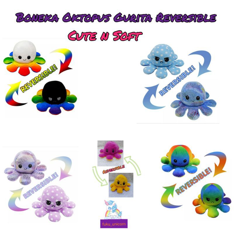 Doll  Oktopus Gurita Flip Bolak Balik, Boneka Mewah di Kehidupan Laut