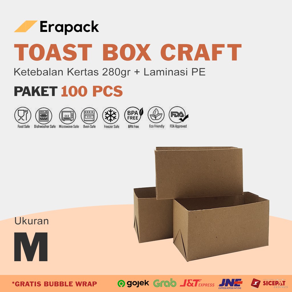 

Toast Box Craft Size M 10x5x5.5 Tempat Sandwich laminasi Paket 100pcs