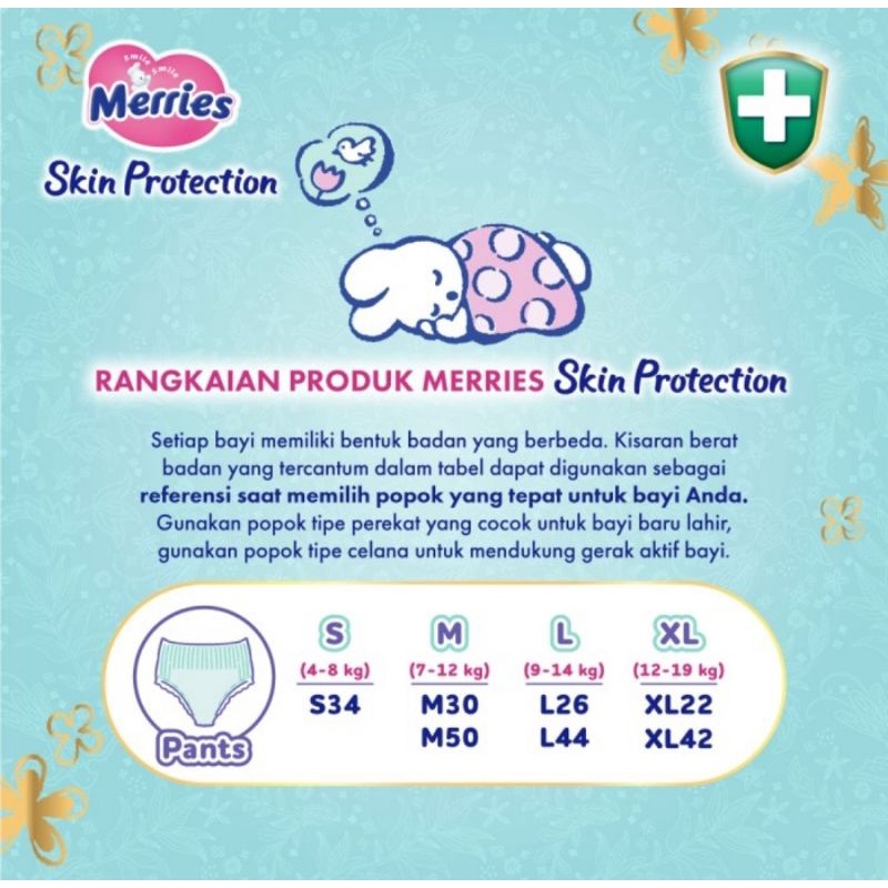 Merries Skin Protection Pants Popok Bayi Celana S34, M30, L26, XL22