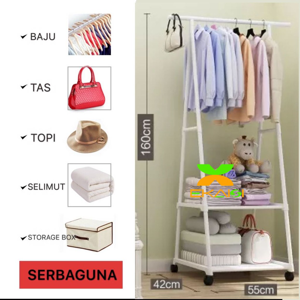 Ekaisi Triangle stand hanger baju rak buku rak pakain rak serbaguna dengan 4 roda