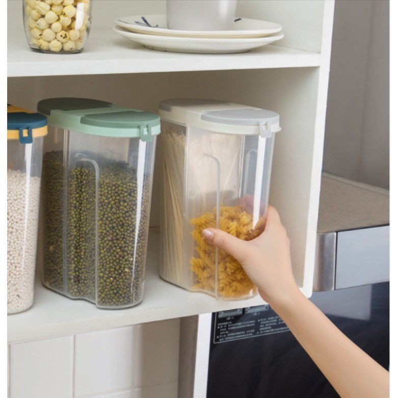 TERLARIS!!! Toples Kontainer Tempat Penyimpanan Makanan Storage Jar Cereal 2 In 1